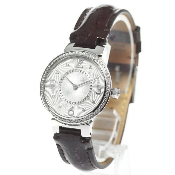 LOUIS VUITTON Tambour monogram Q12MF Diamond bezel Quartz Ladies - Picture 1 of 11